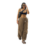 Elasticated straps street solid color work loose casual pants