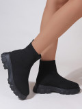 Thick bottom medium heel knitted elastic socks boots female large size casual sports Martin boots short boots