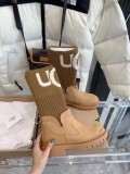 Thick bottom round head stretch knit stitching Martin boots female large size warm sock boots in the tube boots