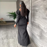 Sexy solid color strapless open invisible zipper dress long skirt with belt