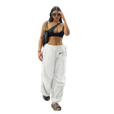 Elasticated straps street solid color work loose casual pants