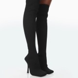 Square-headed knitted elastic over-the-knee boots female large size warm elastic fine heel long boots