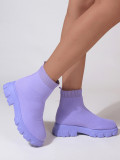 Thick bottom medium heel knitted elastic socks boots female large size casual sports Martin boots short boots
