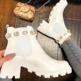 Plus size dazzling color printing flower short boots female fashion rhinestone thick heel trend Martin female boots