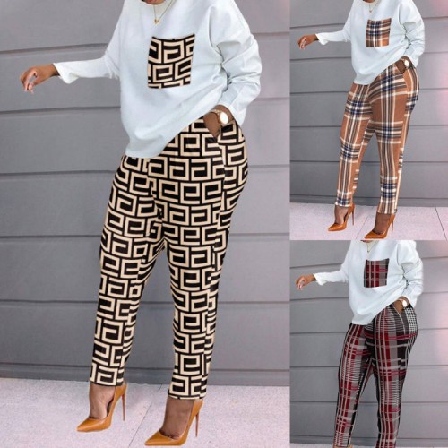 Fashion printing long-sleeved large size loose sports casual two-piece suit