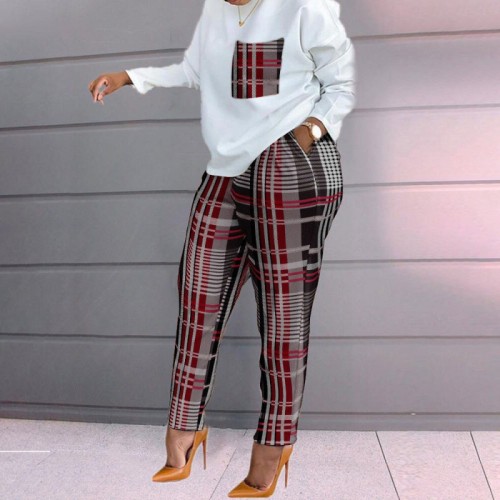 Fashion printing long-sleeved large size loose sports casual two-piece suit