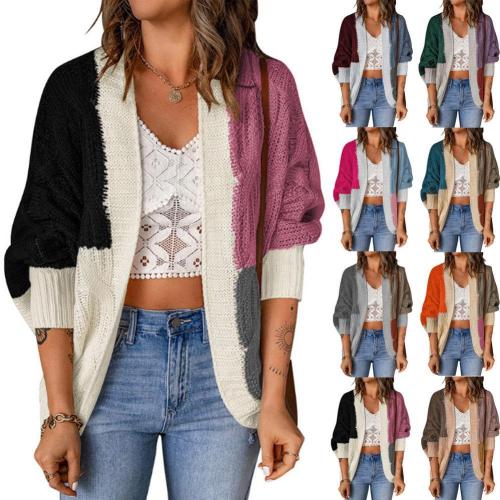 Outer wear collision color shawl autumn and winter new colorful knitted cardigan sweater female models