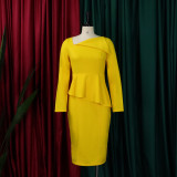 Fashion slant neck temperament elegant long-sleeved dress