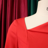 Fashion slant neck temperament elegant long-sleeved dress
