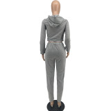 Solid color revealing zipper with hooded pants set
