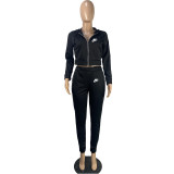 Solid color revealing zipper with hooded pants set