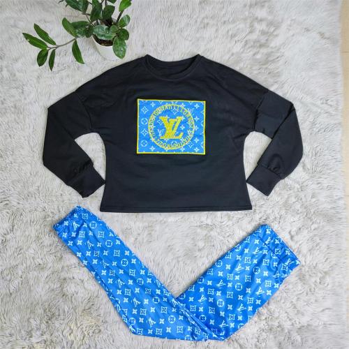 Sports minimalist stamping drill casual print two-piece