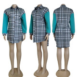 Fashion plaid casual wool sleeve shirt dress