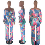 V-neck colorful print fashion casual suit