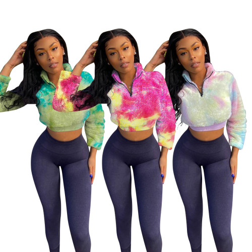 Autumn and winter collision color tie-dye gradient color wool two-piece set