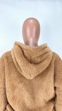 Double-sided plush thickened warm hooded solid color casual two-piece suit