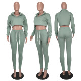 Thickened new fashion sports casual solid color zipper two-piece suit