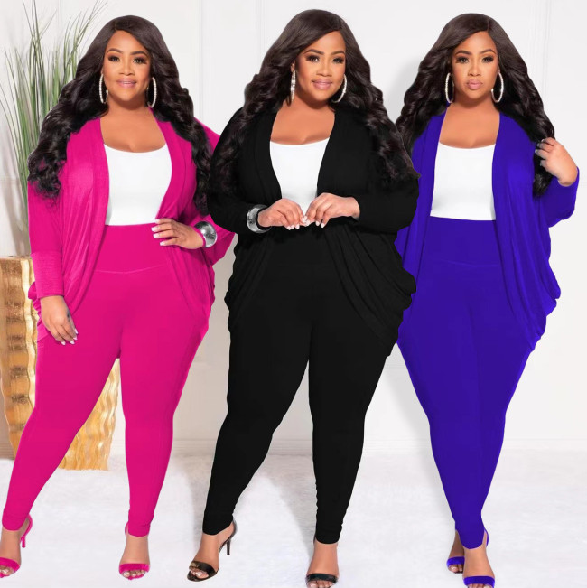 Plus size women's fall and winter fashion pleated cardigan pants two-piece suit