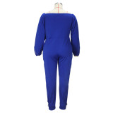 Plus size women's fall and winter zipper design sense casual solid color strapless jumpsuit