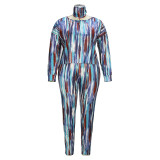 Plus size women's loose fashion casual tie-dye print with mask three sets