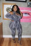 Plus size women's casual sexy one-shoulder sleeve hot gold jumpsuit