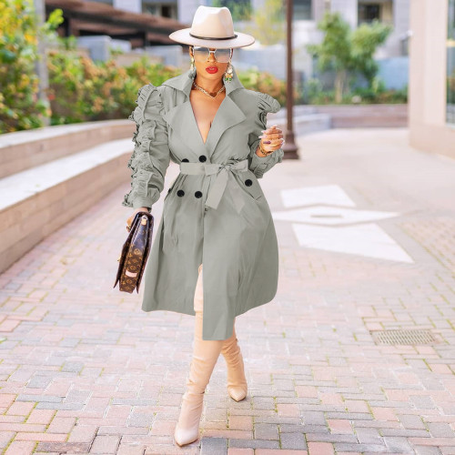 Fashion casual mid-length trench coat ebay amazon wish hot sale ruffle jacket