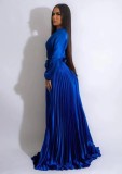 Fashionable and elegant satin V-neck pressed pleated long dress