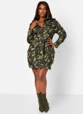 Sexy camouflage belt ruffle long sleeve dress