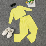 Girls' casual long-sleeved solid color mop-up pants set ins