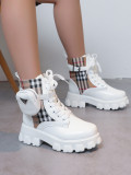 New round head with side zipper plaid Martin boots female large size leather short boots