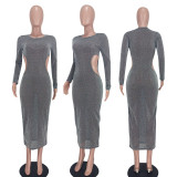 Sexy waistless seven-color silver silk one-piece dress