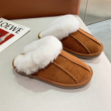 Head wool mouth thick bottom half slippers female fashion large size warm home cotton slippers