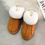 Head wool mouth thick bottom half slippers female fashion large size warm home cotton slippers