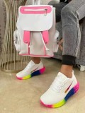 Thick bottom lace-up knitted sneakers female large size rainbow stretch casual wind single shoes