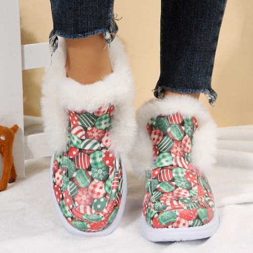 Thick bottom printing hair mouth low help snow boots female large size package head warm cotton boots beans shoes