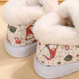 Thick bottom printing hair mouth low help snow boots female large size package head warm cotton boots beans shoes