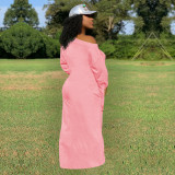 Solid color long sleeve cuff knotted dress long dress with pockets on both sides