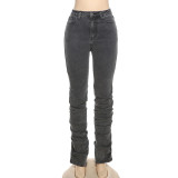 High waist package hip casual pants pleated open fashion slim jeans