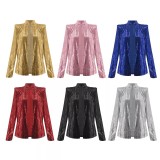Fashion standing collar solid color sequins jacket short paragraph casual and versatile small jacket