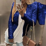 Fashion standing collar solid color sequins jacket short paragraph casual and versatile small jacket