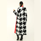 Thousand bird check color weave gold carved sweater coat loose coat