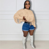 Large yardage versatile knitted hand hook tassel sweater top
