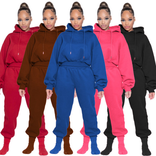Long-sleeved thickened hooded sweatshirt sports pants casual suit