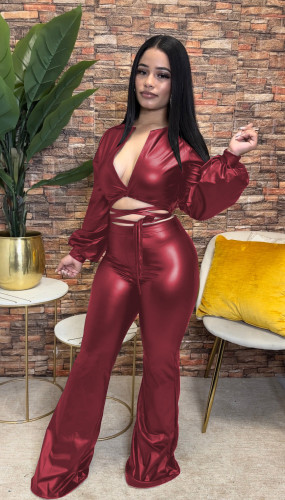 Leather jacket two-piece set