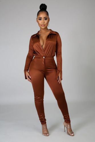 Solid color glossy long-sleeved women's suit
