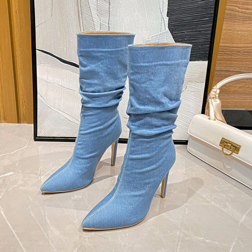 Fine heel pointed toe boots Europe and the United States large size high heel mid-calf fashion boots