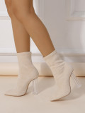 Crystal heel stretch mid-thigh skinny boots m