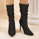 Fine heel pointed toe boots Europe and the United States large size high heel mid-calf fashion boots