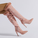 Fine heel thigh-high boots large cylinder round pointed toe sleeve lace fashion boots large size boots