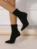 Crystal heel stretch mid-thigh skinny boots m